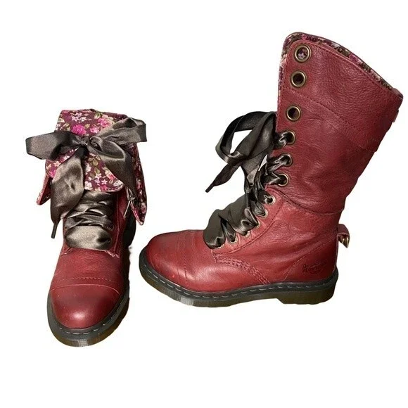 Dr. Martens Triumph Boots Cherry Red Darkened Mirage Floral Print Size 5 - Picture 5 of 8